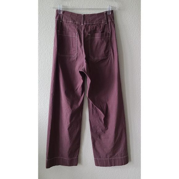 Maeve Collette Cropped Wide Leg Pants 26 TALL Linen Blend Brown White Stitch - Picture 5 of 13